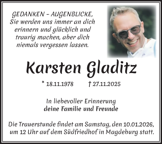 Traueranzeige von Karsten Gladitz von Volksstimme Magdeburg