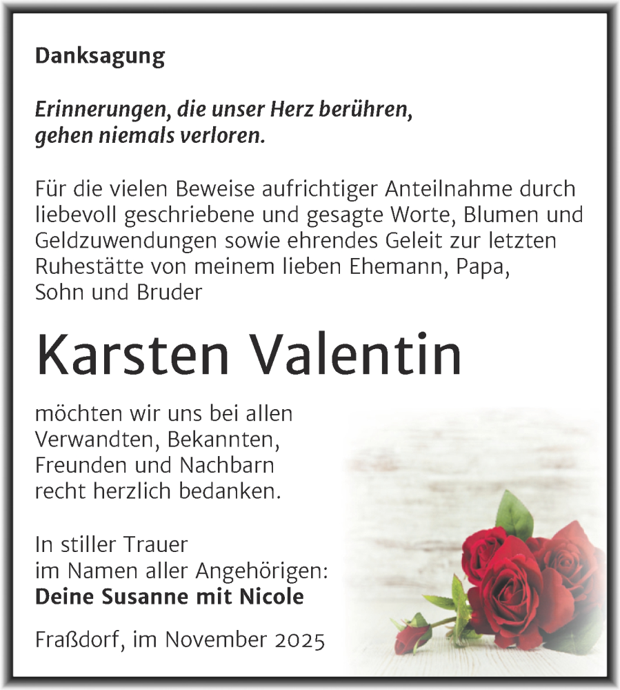  Traueranzeige für Karsten Valentin vom 29.11.2025 aus Trauerkombi Dessau