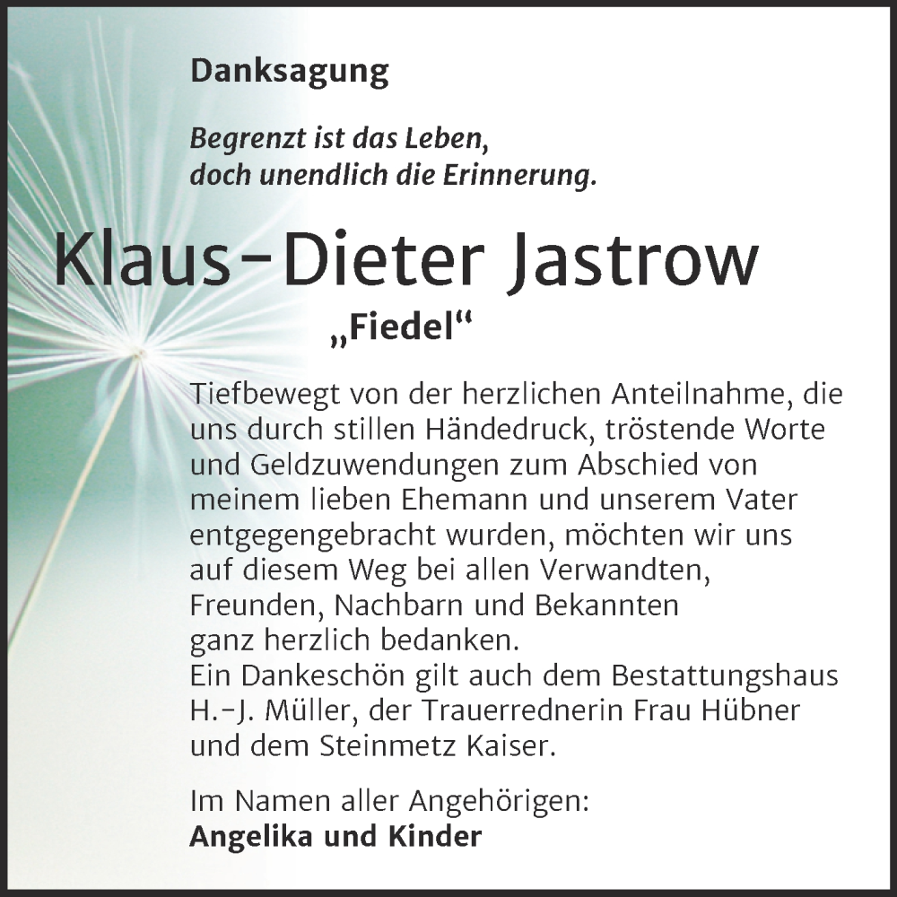  Traueranzeige für Klaus-Dieter 