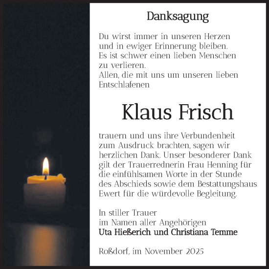 Traueranzeige von Klaus Frisch von Volksstimme Burg/Genthin