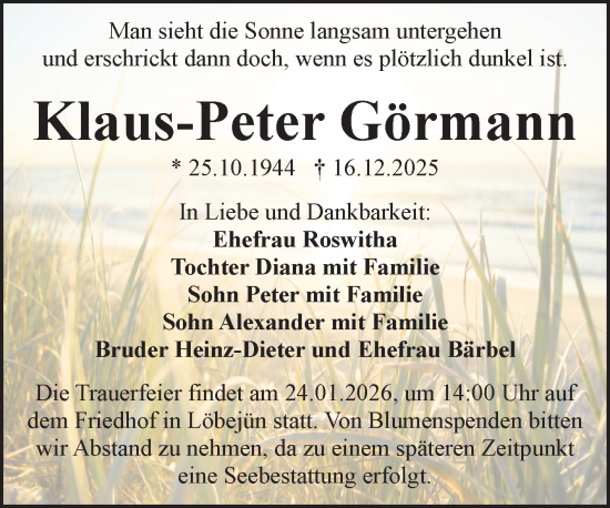 Traueranzeige von Klaus-Peter Görmann von Mitteldeutsche Zeitung Halle/Saalkreis