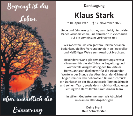 Traueranzeige von Klaus Stark von Volksstimme Oschersleben/Wanzleben