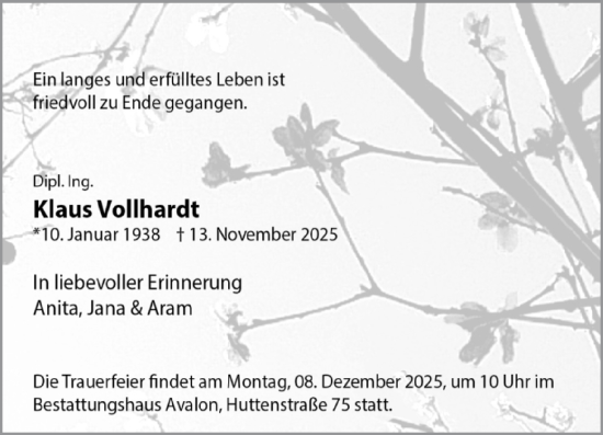 Traueranzeige von Klaus Vollhardt von Mitteldeutsche Zeitung Halle/Saalkreis