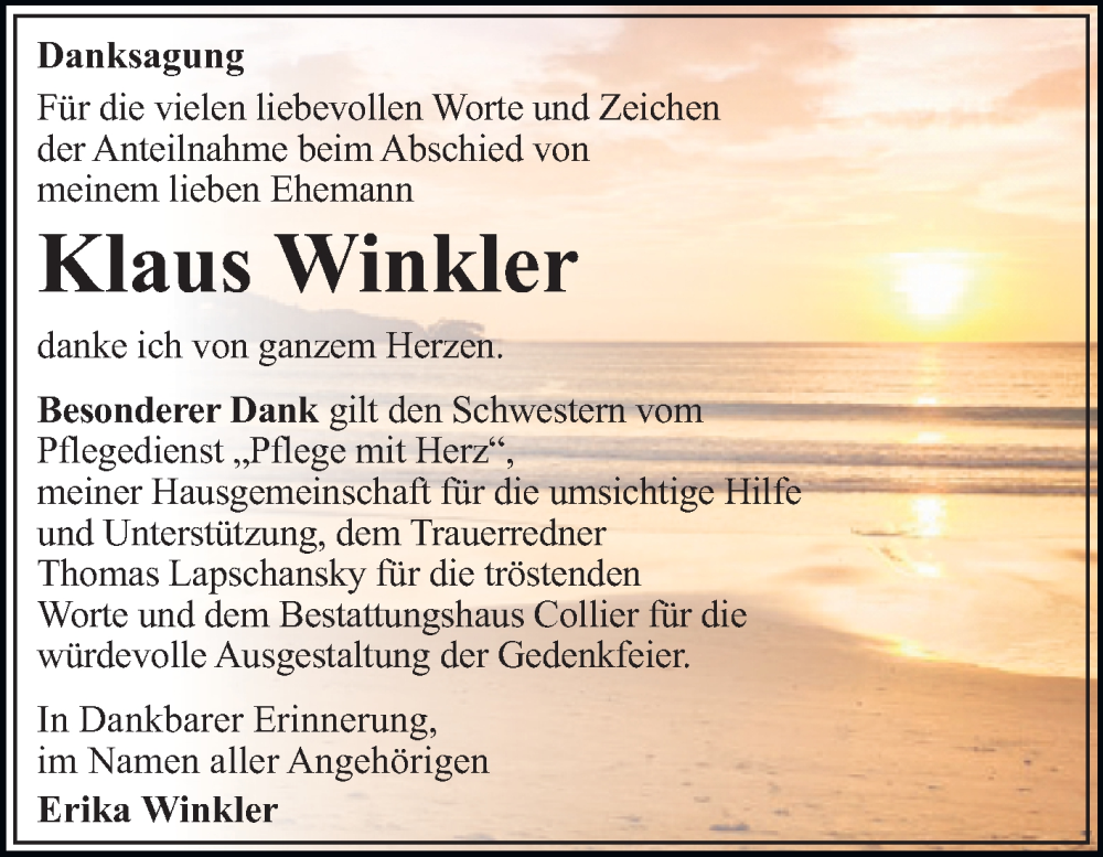  Traueranzeige für Klaus Winkler vom 13.12.2025 aus Trauerkombi Dessau