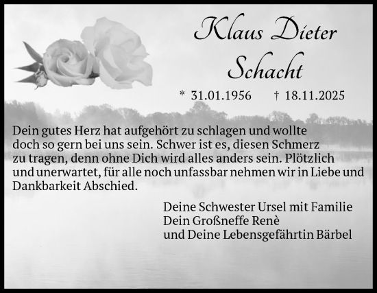 Traueranzeige von Klaus Dieter Schacht von Volksstimme Wernigerode