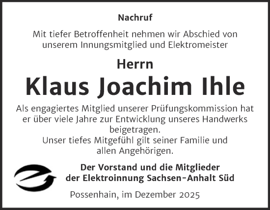Traueranzeige von Klaus Joachim Ihle von Super Sonntag Naumburg/Nebra