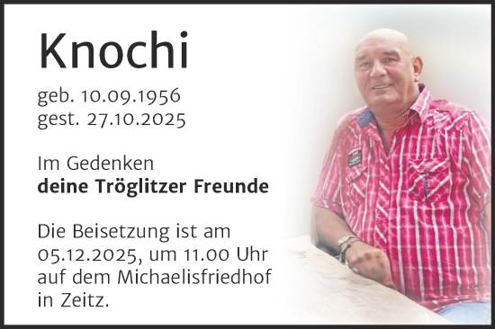 Traueranzeige von Knochi  von Trauerkombi Zeitz