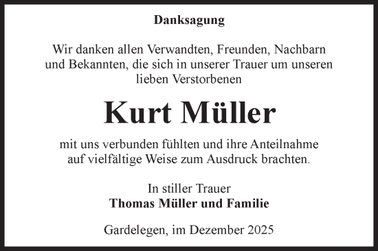 Traueranzeige von Kurt Müller von Volksstimme Altmark West