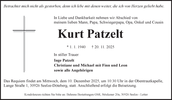 Traueranzeige von Kurt Patzelt von Volksstimme Staßfurt