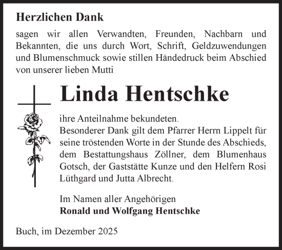 Traueranzeige von Linda Hentschke von Volksstimme Altmark Ost