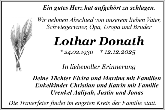 Traueranzeige von Lothar Donath von Trauerkombi Dessau