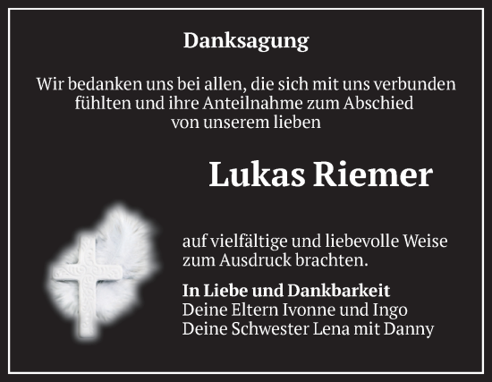 Traueranzeige von Lukas Riemer von Volksstimme Altmark Ost
