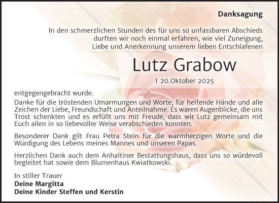 Traueranzeige von Lutz Grabow von Trauerkombi Dessau
