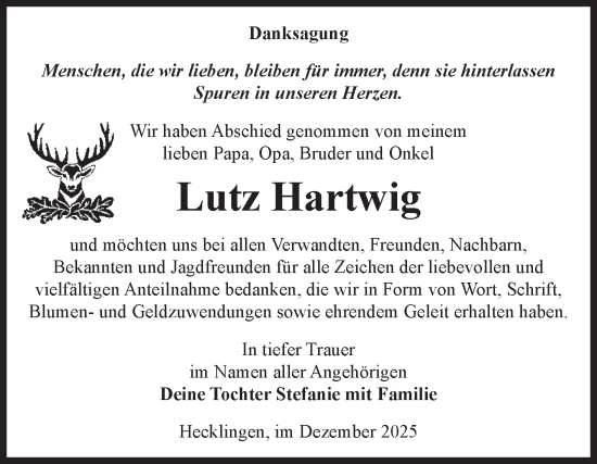 Traueranzeige von Lutz Hartwig von Volksstimme Staßfurt