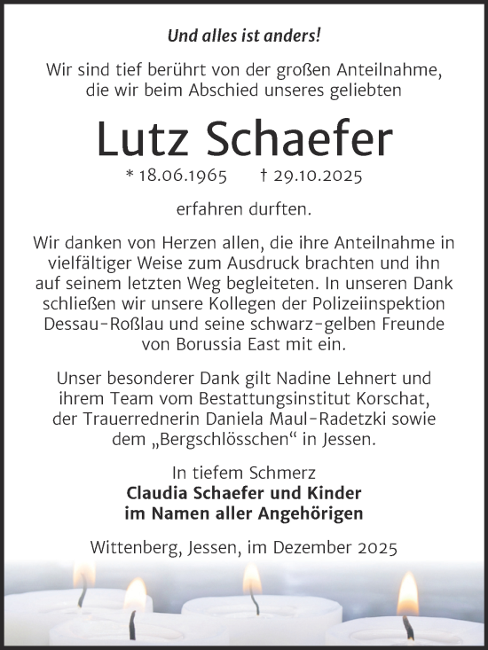 Traueranzeige von Lutz Schaefer von Trauerkombi Wittenberg