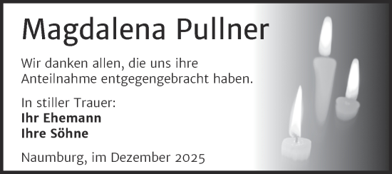 Traueranzeige von Magdalena Pullner von Super Sonntag Naumburg/Nebra