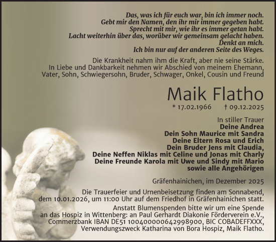 Traueranzeige von Maik Flatho von Trauerkombi Wittenberg