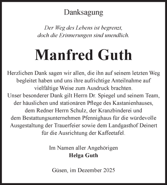 Traueranzeige von Manfred Guth von Volksstimme Burg/Genthin