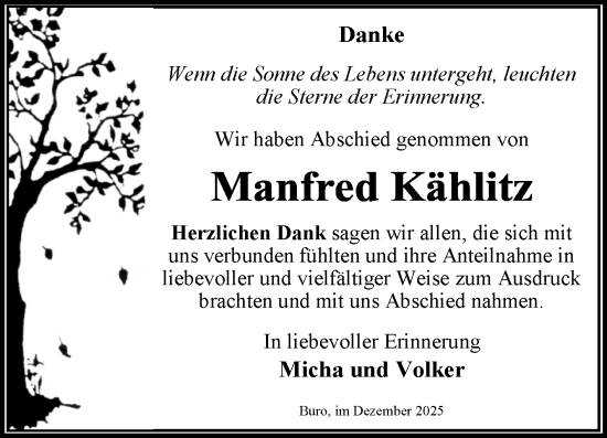 Traueranzeige von Manfred Kählitz von Trauerkombi Wittenberg