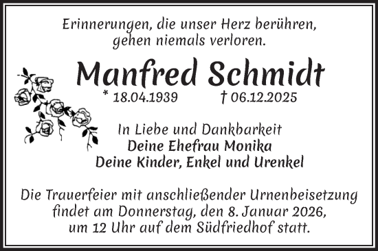 Traueranzeige von Manfred Schmidt von Volksstimme Magdeburg