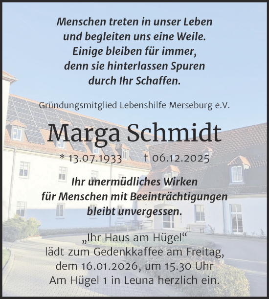Traueranzeige von Marga Schmidt von Trauerkombi Merseburg