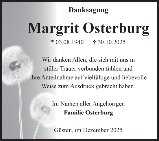 Traueranzeige von Margrit Osterburg 