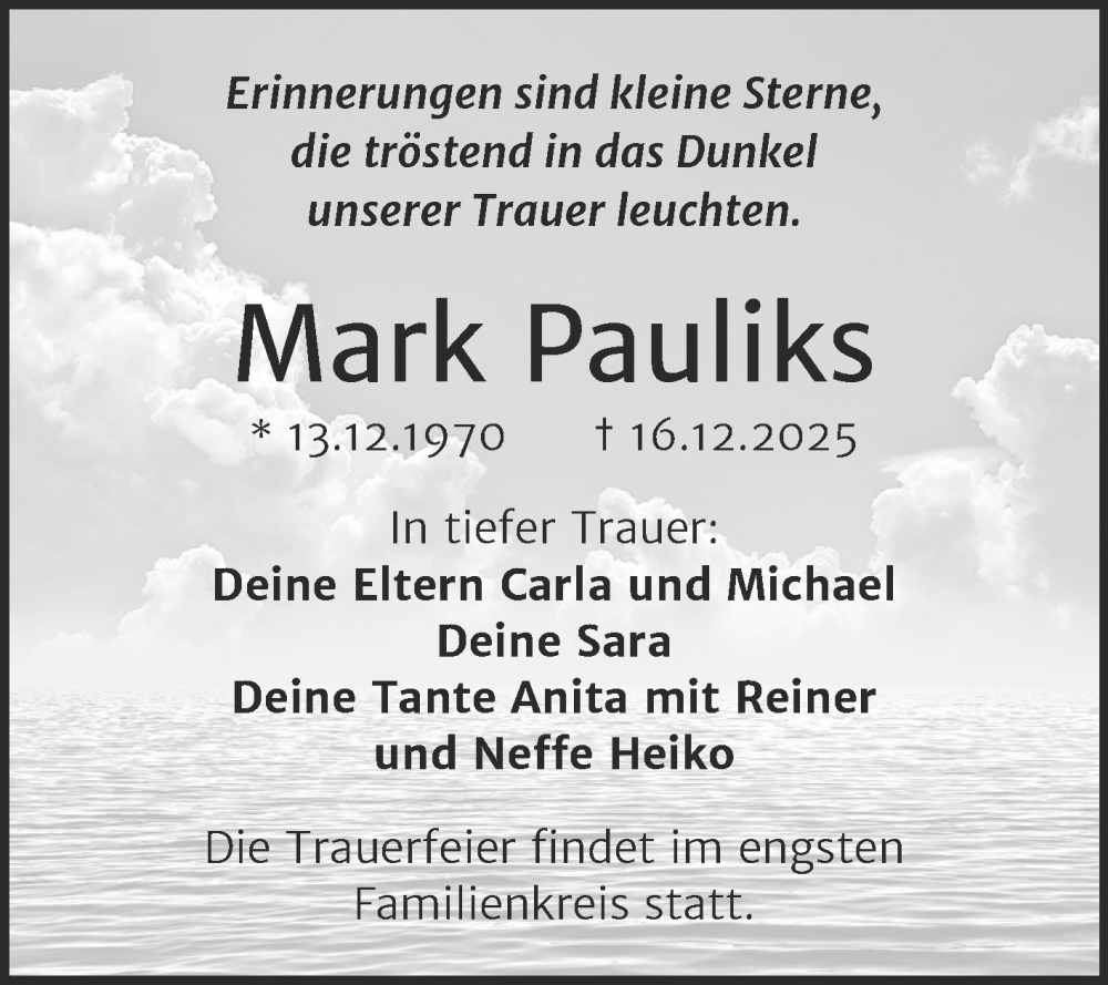  Traueranzeige für Mark Pauliks vom 27.12.2025 aus Trauerkombi Bitterfeld