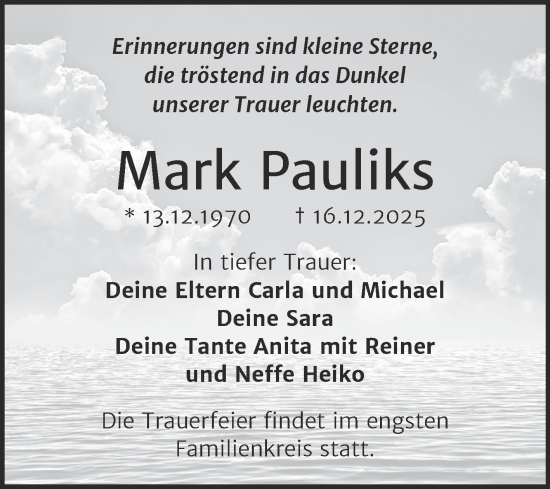 Traueranzeige von Mark Pauliks von Trauerkombi Bitterfeld