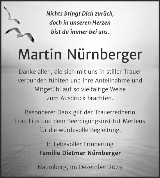 Traueranzeige von Martin Nürnberger von Super Sonntag Naumburg/Nebra