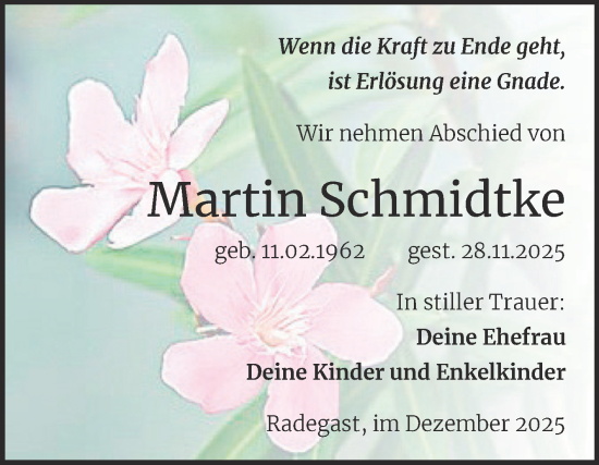 Traueranzeige von Martin Schmidtke von Trauerkombi Köthen