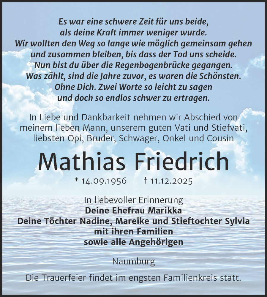  Traueranzeige für Mathias Friedrich vom 20.12.2025 aus Trauerkombi Zeitz