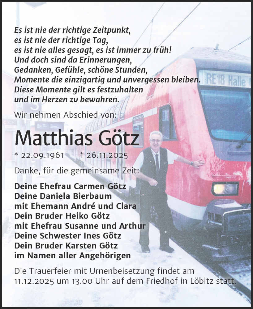  Traueranzeige für Matthias Götz vom 06.12.2025 aus Super Sonntag Naumburg/Nebra