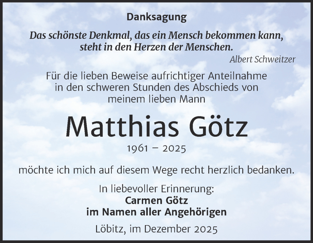  Traueranzeige für Matthias Götz vom 20.12.2025 aus Super Sonntag Naumburg/Nebra