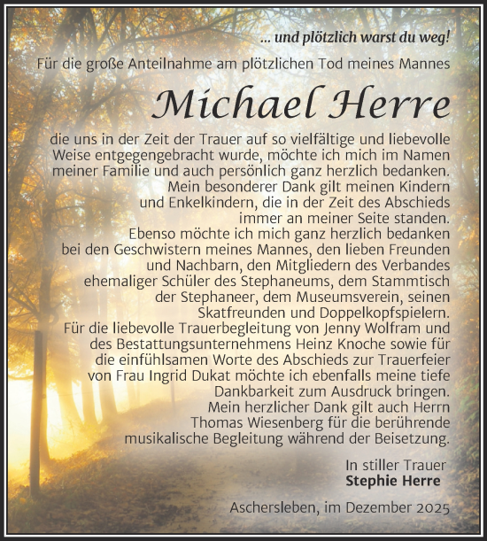 Traueranzeige von Michael Herre von Trauerkombi Aschersleben