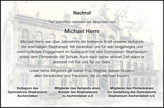 Traueranzeige von Michael Herre von Trauerkombi Aschersleben