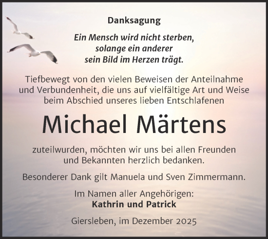 Traueranzeige von Michael Märtens von Trauerkombi Aschersleben