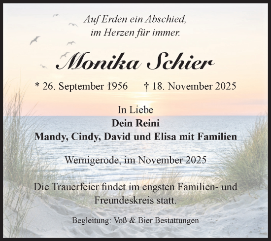 Traueranzeige von Monika Schier von Volksstimme Wernigerode