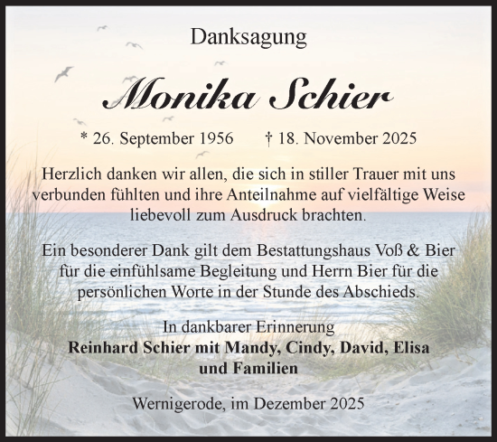 Traueranzeige von Monika Schier von Volksstimme Wernigerode