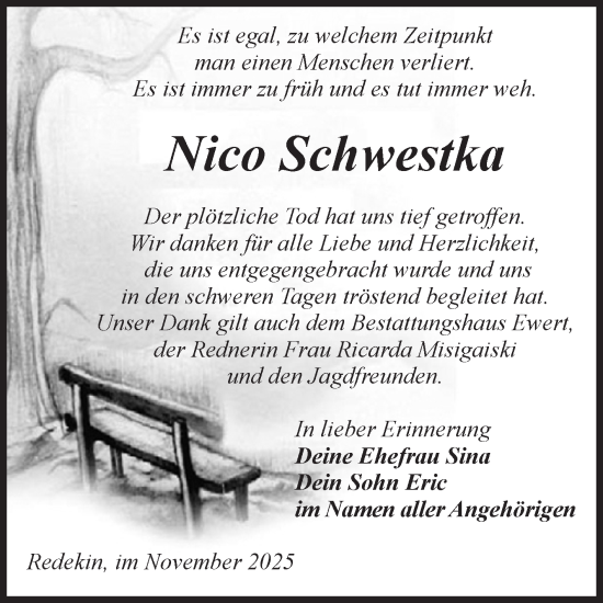 Traueranzeige von Nico Schwestka 