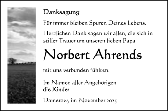 Traueranzeige von Norbert Ahrends von Volksstimme Altmark Ost