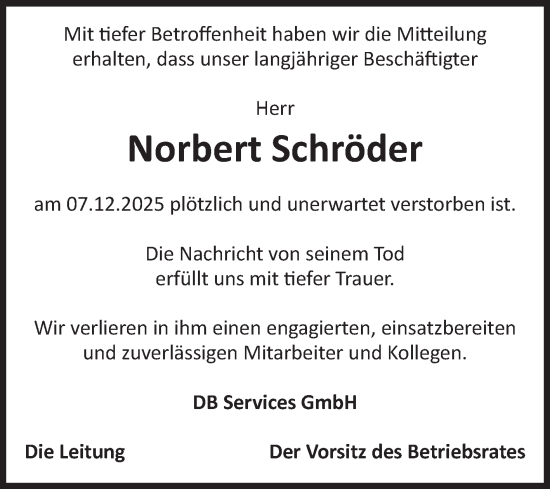 Traueranzeige von Norbert Schröder von Volksstimme Halberstadt