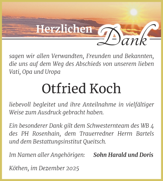 Traueranzeige von Otfried Koch von Trauerkombi Köthen