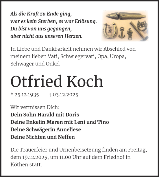 Traueranzeige von Otfried Koch von Trauerkombi Köthen