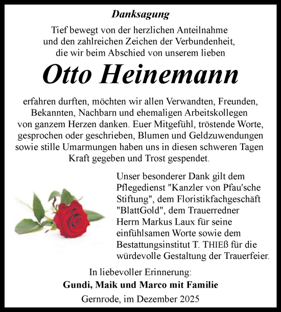 Traueranzeige von Otto Heinemann von Trauerkombi Quedlinburg