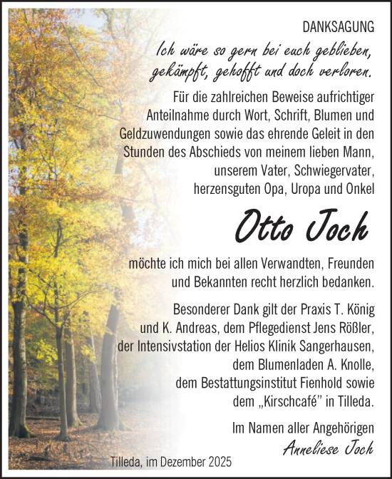 Traueranzeige von Otto Joch von Trauerkombi Sangerhausen