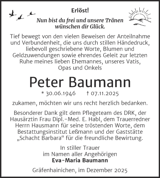 Traueranzeige von Peter Baumann von Trauerkombi Wittenberg