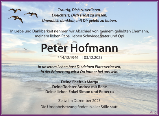 Traueranzeige von Peter Hofmann von Trauerkombi Zeitz