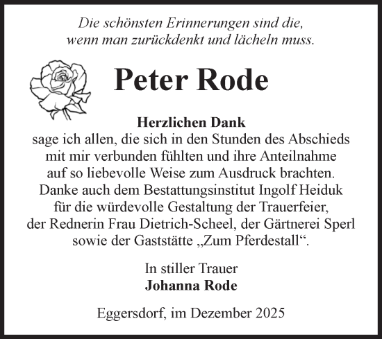 Traueranzeige von Peter Rode von Volksstimme Schönebeck
