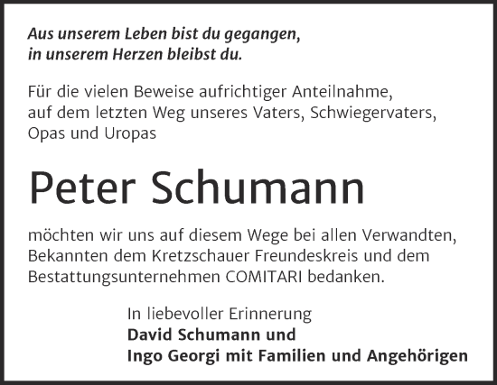 Traueranzeige von Peter Schumann von Trauerkombi Zeitz