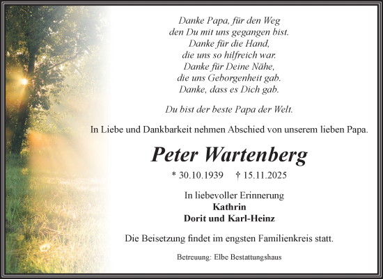 Traueranzeige von Peter Wartenberg von Volksstimme Magdeburg